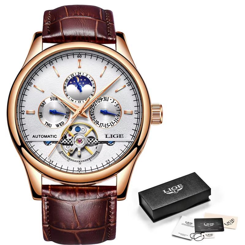 Luxury Brand Men Watches Automatic Mechanical Watch Tourbillon Sport Watches Automatic Date Clock Waterproof Wristwatch+Box
