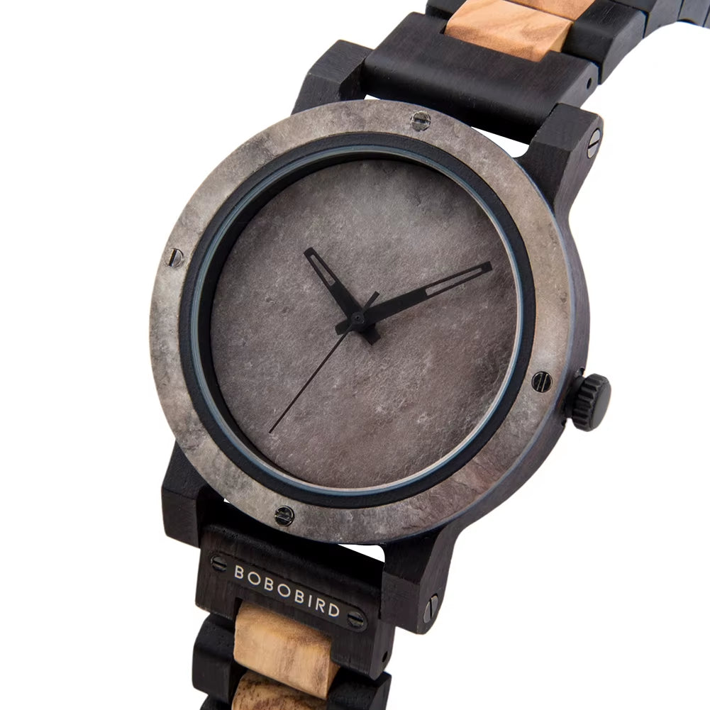 New Design Marble Stone Wooden Watches Men Christmas Gifts Japan Movement Quartz Wristwatches Timepieces Dropshipping