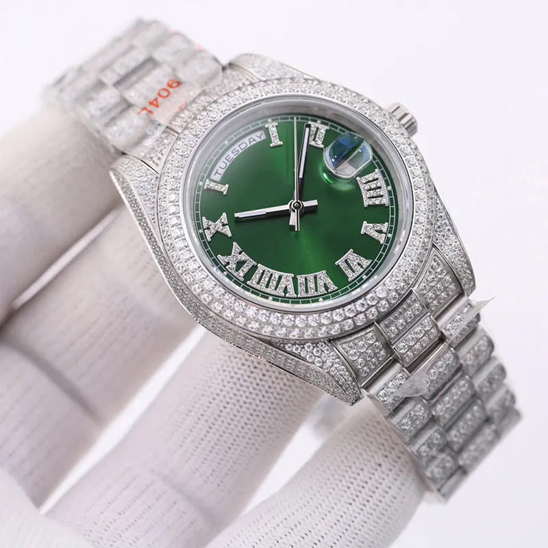 Diamond Watch Automatic Mechanical Movement Men 41Mm Sapphire Wristwatch Classic Business Stainless Steel 904L Wristband Montre De Luxe