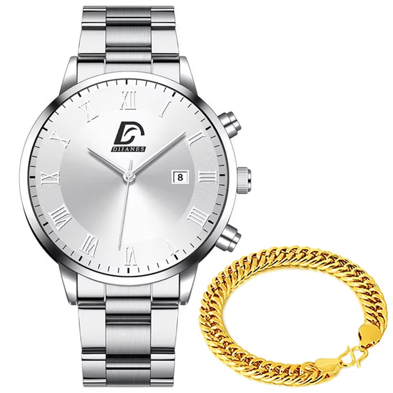 Reloj Hombre Fashion Mens Watches Luxury Stainless Steel Calendar Quartz Wrist Watch Men Business Bracelets Watch Montre Homme