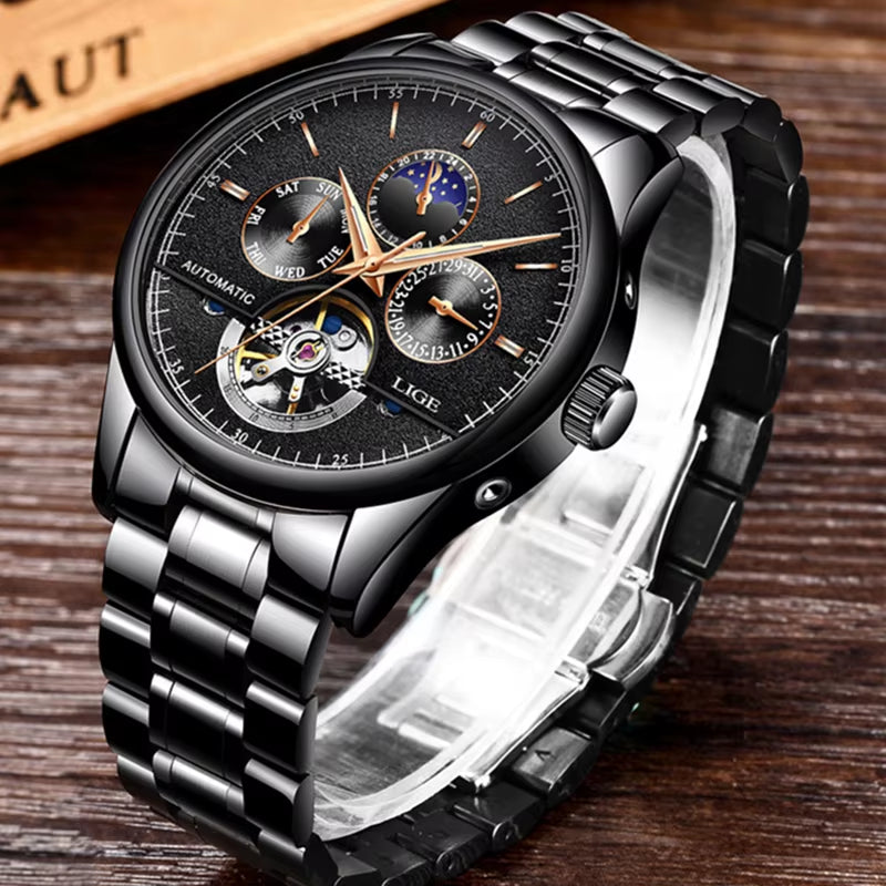 Luxury Brand Men Watches Automatic Mechanical Watch Tourbillon Sport Watches Automatic Date Clock Waterproof Wristwatch+Box