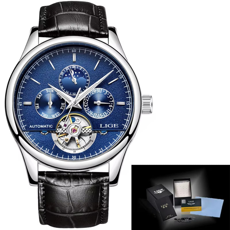 Luxury Brand Men Watches Automatic Mechanical Watch Tourbillon Sport Watches Automatic Date Clock Waterproof Wristwatch+Box