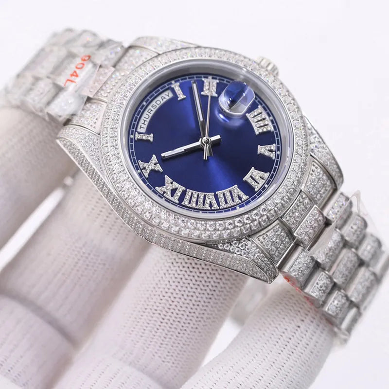 Diamond Watch Automatic Mechanical Movement Men 41Mm Sapphire Wristwatch Classic Business Stainless Steel 904L Wristband Montre De Luxe