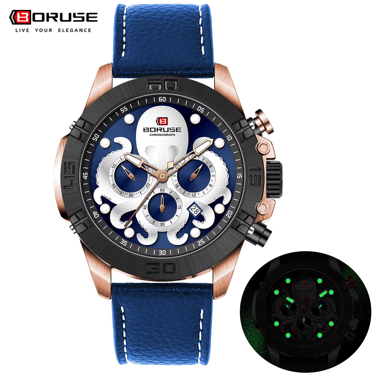 Mens Fashion Octopuses Waterproof Quartz Watches Luxury Men Leather Watch Luminous Male Sports Clock Montre Homme