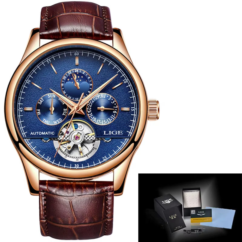Luxury Brand Men Watches Automatic Mechanical Watch Tourbillon Sport Watches Automatic Date Clock Waterproof Wristwatch+Box