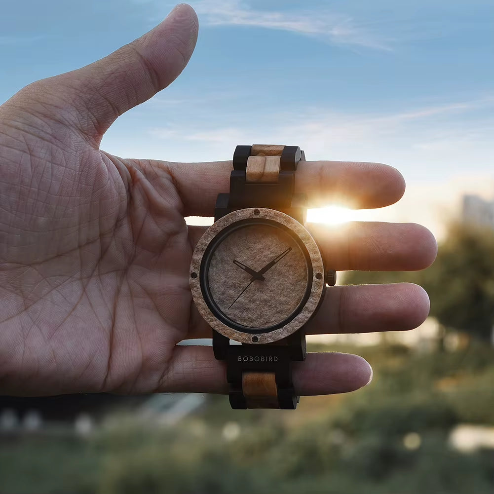 New Design Marble Stone Wooden Watches Men Christmas Gifts Japan Movement Quartz Wristwatches Timepieces Dropshipping