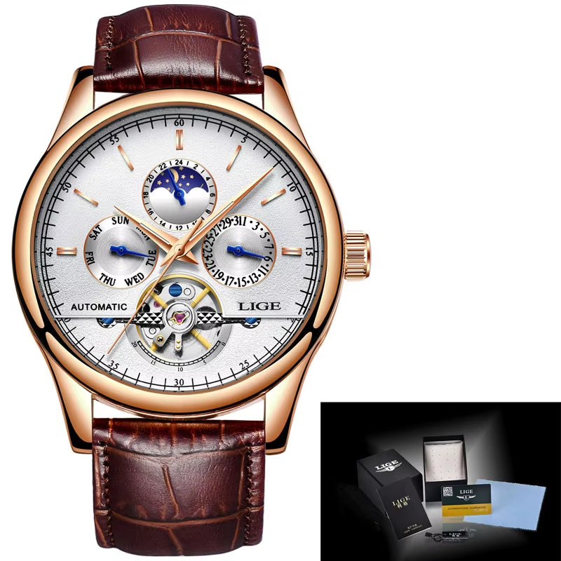 Luxury Brand Men Watches Automatic Mechanical Watch Tourbillon Sport Watches Automatic Date Clock Waterproof Wristwatch+Box