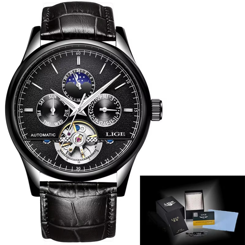 Luxury Brand Men Watches Automatic Mechanical Watch Tourbillon Sport Watches Automatic Date Clock Waterproof Wristwatch+Box