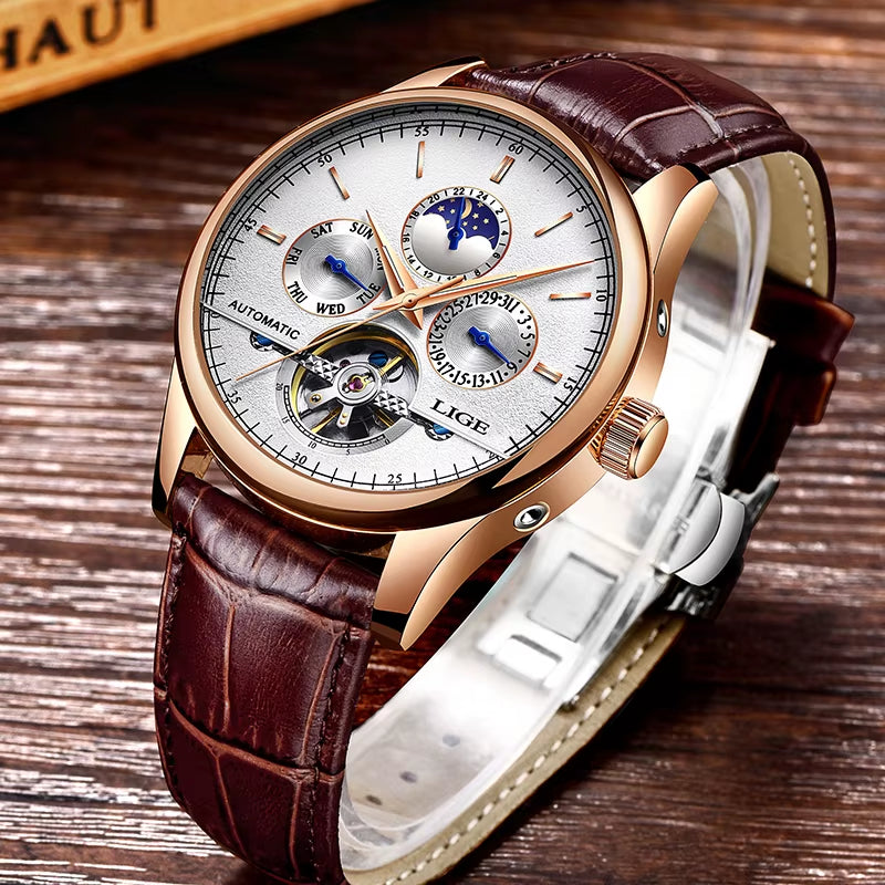 Luxury Brand Men Watches Automatic Mechanical Watch Tourbillon Sport Watches Automatic Date Clock Waterproof Wristwatch+Box