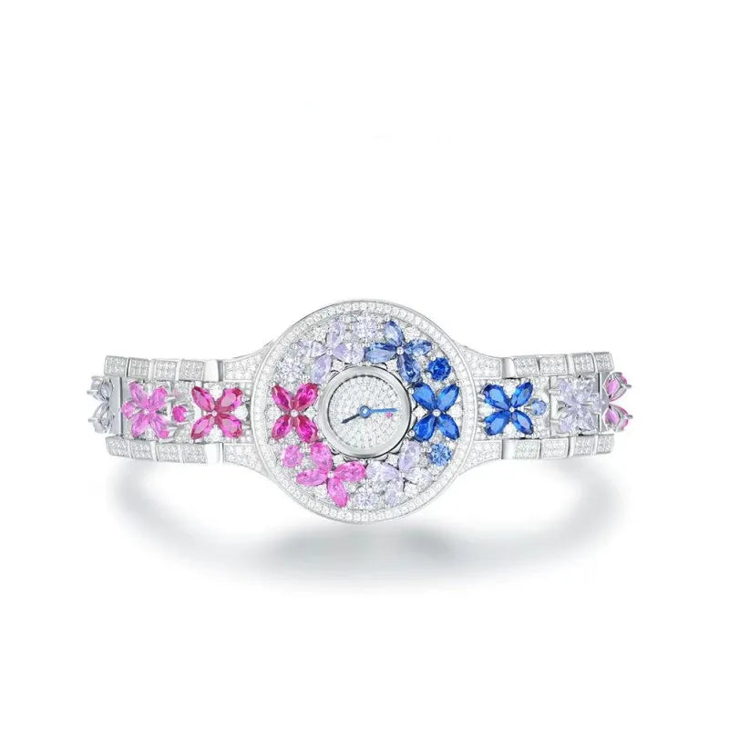 Luxury Brand Woman Watch Full Diamond Colorful Stones Watches Ladies 925 Silver Brcalaet Elegant Montre Femme Watch for Women