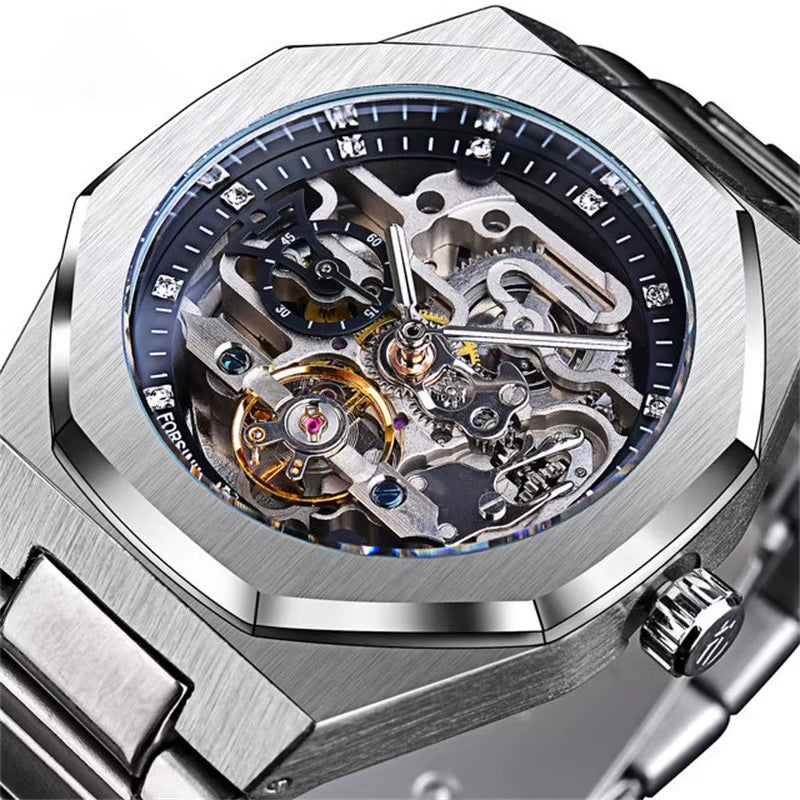 Silver Automatic Watch 3D Hollow Mens Wristwatches Luminous Watches Montre Homme