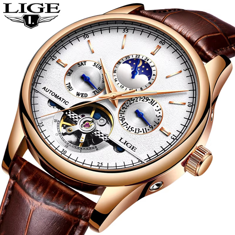Luxury Brand Men Watches Automatic Mechanical Watch Tourbillon Sport Watches Automatic Date Clock Waterproof Wristwatch+Box
