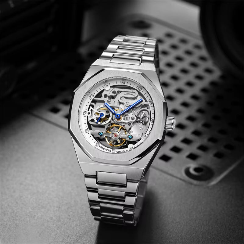 Silver Automatic Watch 3D Hollow Mens Wristwatches Luminous Watches Montre Homme