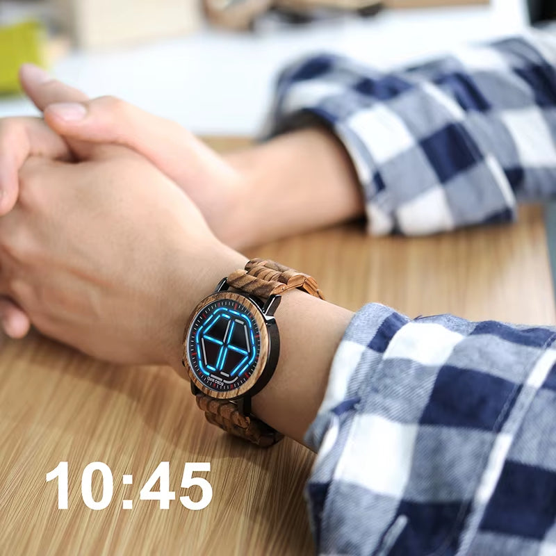 Wood Digital Watch Men Erkek Kol Saati Night Vision Wooden Watches LED Time Display Relogio Masculino in Wood Gift Box