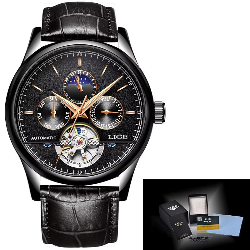 Luxury Brand Men Watches Automatic Mechanical Watch Tourbillon Sport Watches Automatic Date Clock Waterproof Wristwatch+Box