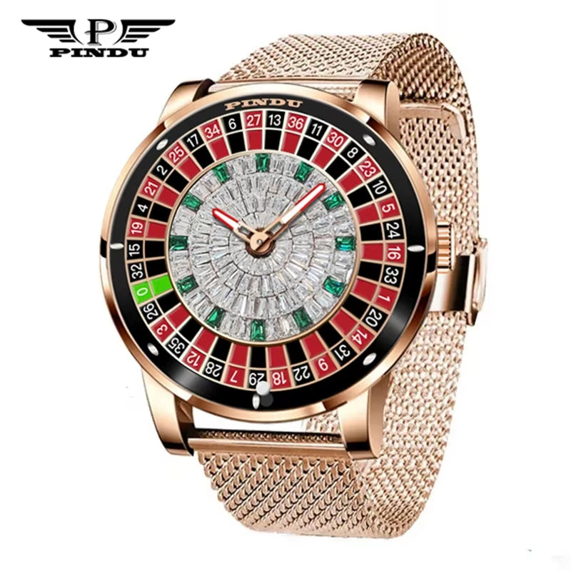 INDU Design Watch NH35A Automatic Mechanical Wristwatches Las Vegas Roulette Diamond Luminous ointer Montre Homme