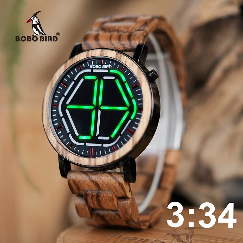 Wood Digital Watch Men Erkek Kol Saati Night Vision Wooden Watches LED Time Display Relogio Masculino in Wood Gift Box