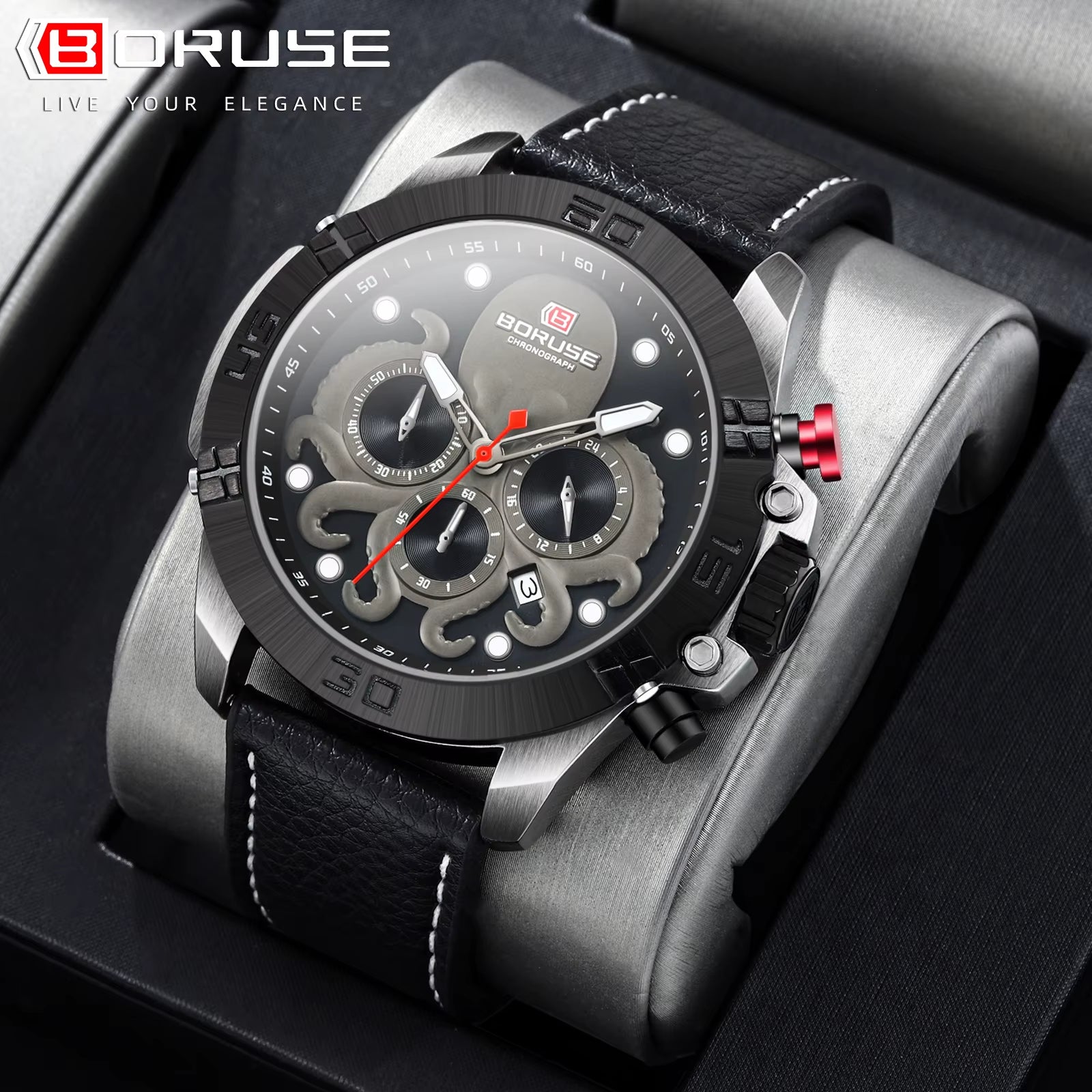 Mens Fashion Octopuses Waterproof Quartz Watches Luxury Men Leather Watch Luminous Male Sports Clock Montre Homme