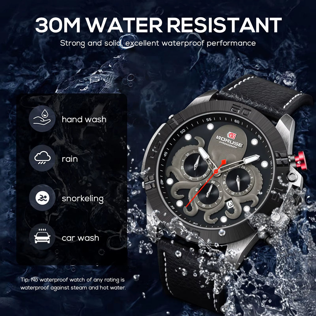 Mens Fashion Octopuses Waterproof Quartz Watches Luxury Men Leather Watch Luminous Male Sports Clock Montre Homme