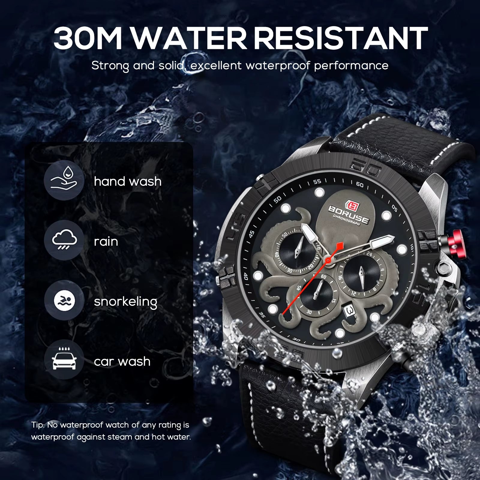 Mens Fashion Octopuses Waterproof Quartz Watches Luxury Men Leather Watch Luminous Male Sports Clock Montre Homme
