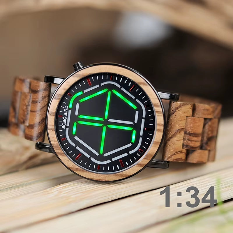 Wood Digital Watch Men Erkek Kol Saati Night Vision Wooden Watches LED Time Display Relogio Masculino in Wood Gift Box