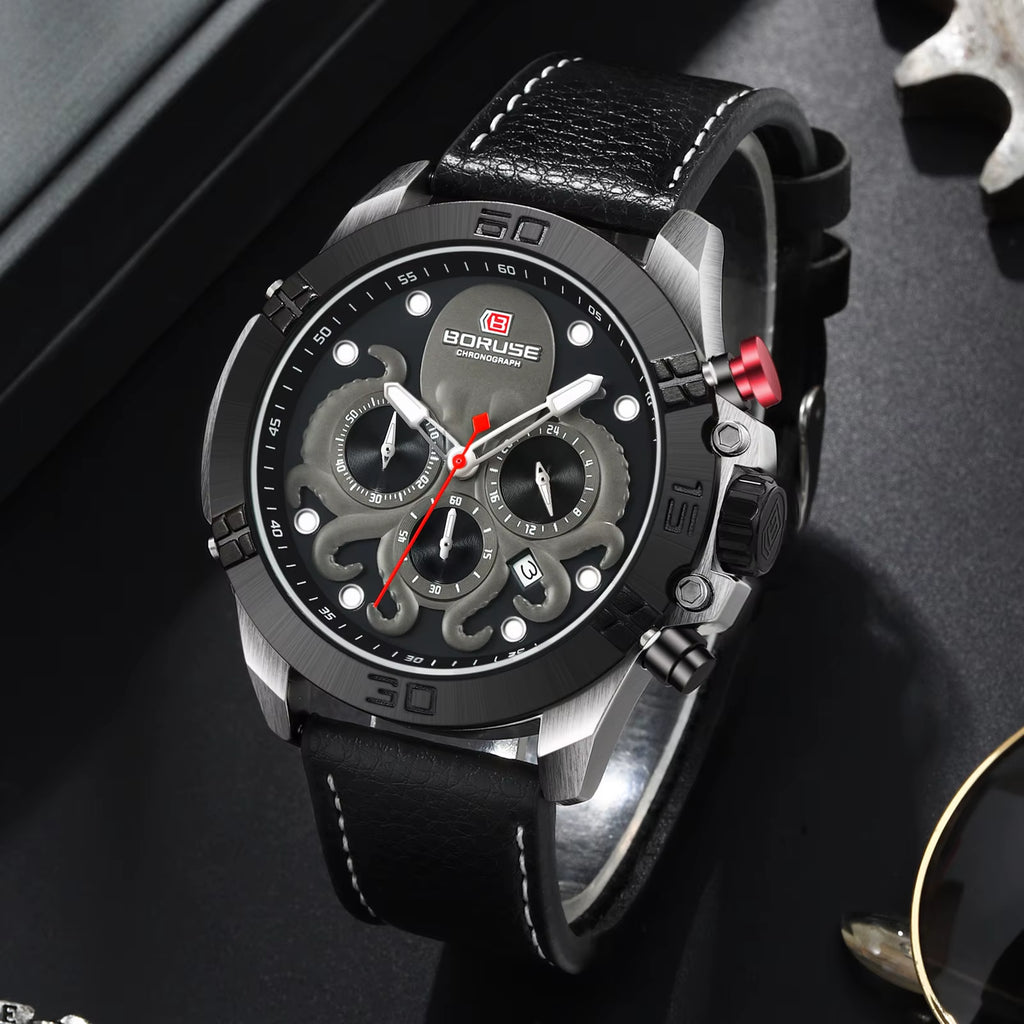 Mens Fashion Octopuses Waterproof Quartz Watches Luxury Men Leather Watch Luminous Male Sports Clock Montre Homme
