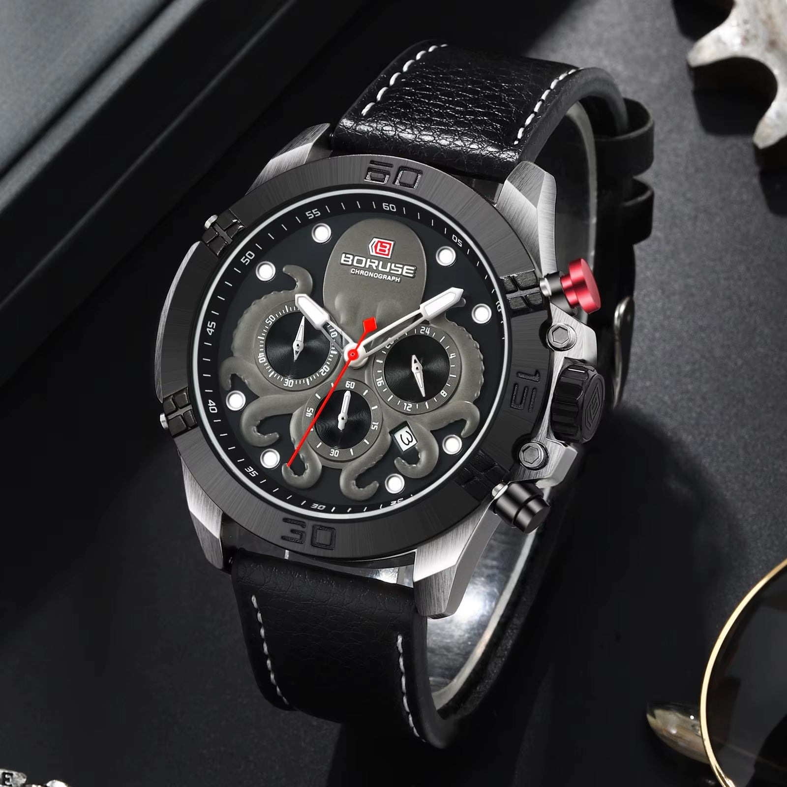 Mens Fashion Octopuses Waterproof Quartz Watches Luxury Men Leather Watch Luminous Male Sports Clock Montre Homme