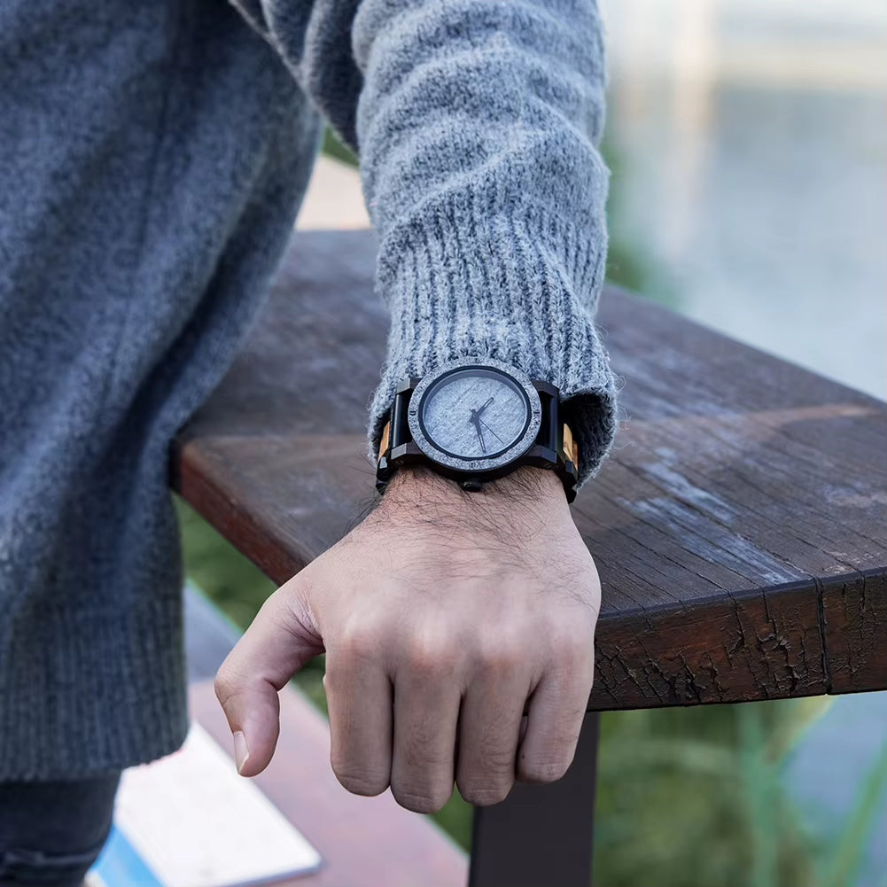 New Design Marble Stone Wooden Watches Men Christmas Gifts Japan Movement Quartz Wristwatches Timepieces Dropshipping
