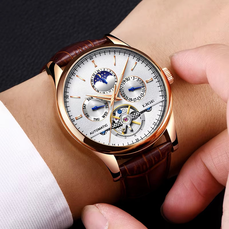 Luxury Brand Men Watches Automatic Mechanical Watch Tourbillon Sport Watches Automatic Date Clock Waterproof Wristwatch+Box