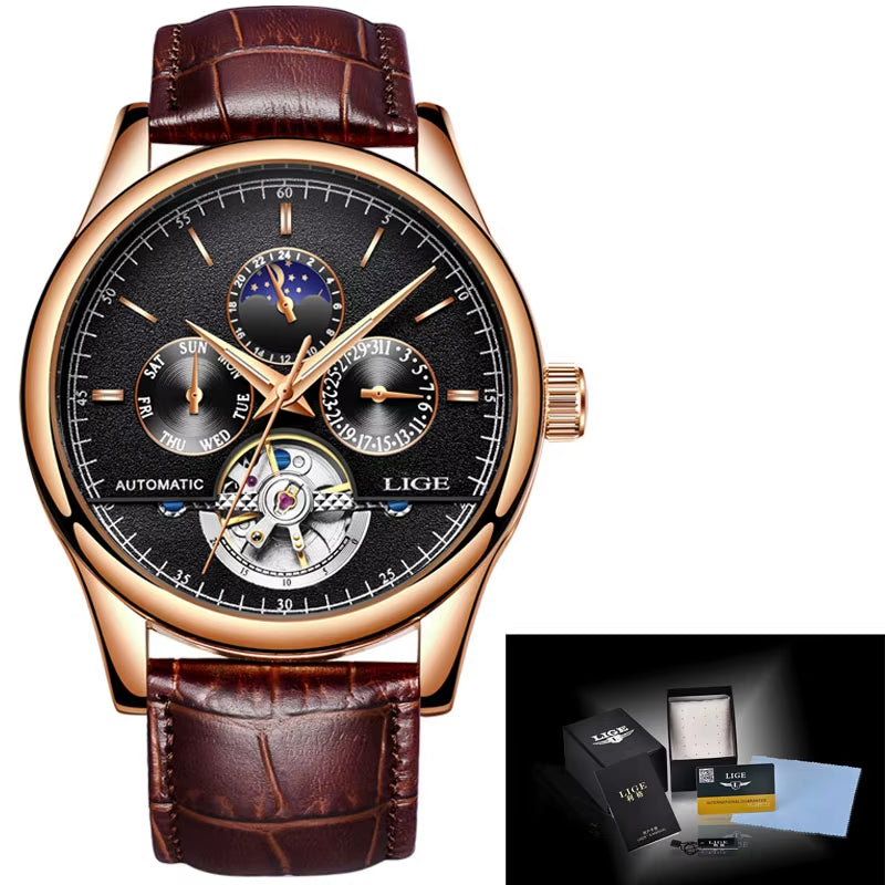 Luxury Brand Men Watches Automatic Mechanical Watch Tourbillon Sport Watches Automatic Date Clock Waterproof Wristwatch+Box