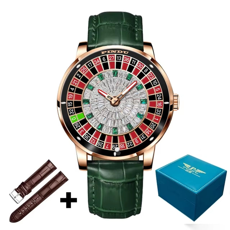 INDU Design Watch NH35A Automatic Mechanical Wristwatches Las Vegas Roulette Diamond Luminous ointer Montre Homme