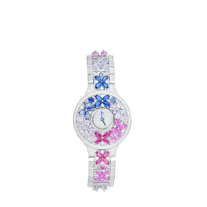 Luxury Brand Woman Watch Full Diamond Colorful Stones Watches Ladies 925 Silver Brcalaet Elegant Montre Femme Watch for Women