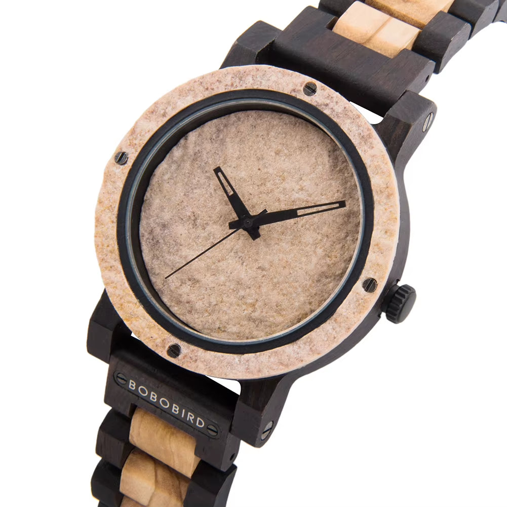 New Design Marble Stone Wooden Watches Men Christmas Gifts Japan Movement Quartz Wristwatches Timepieces Dropshipping