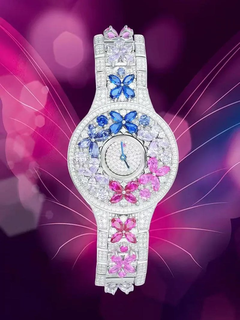 Luxury Brand Woman Watch Full Diamond Colorful Stones Watches Ladies 925 Silver Brcalaet Elegant Montre Femme Watch for Women