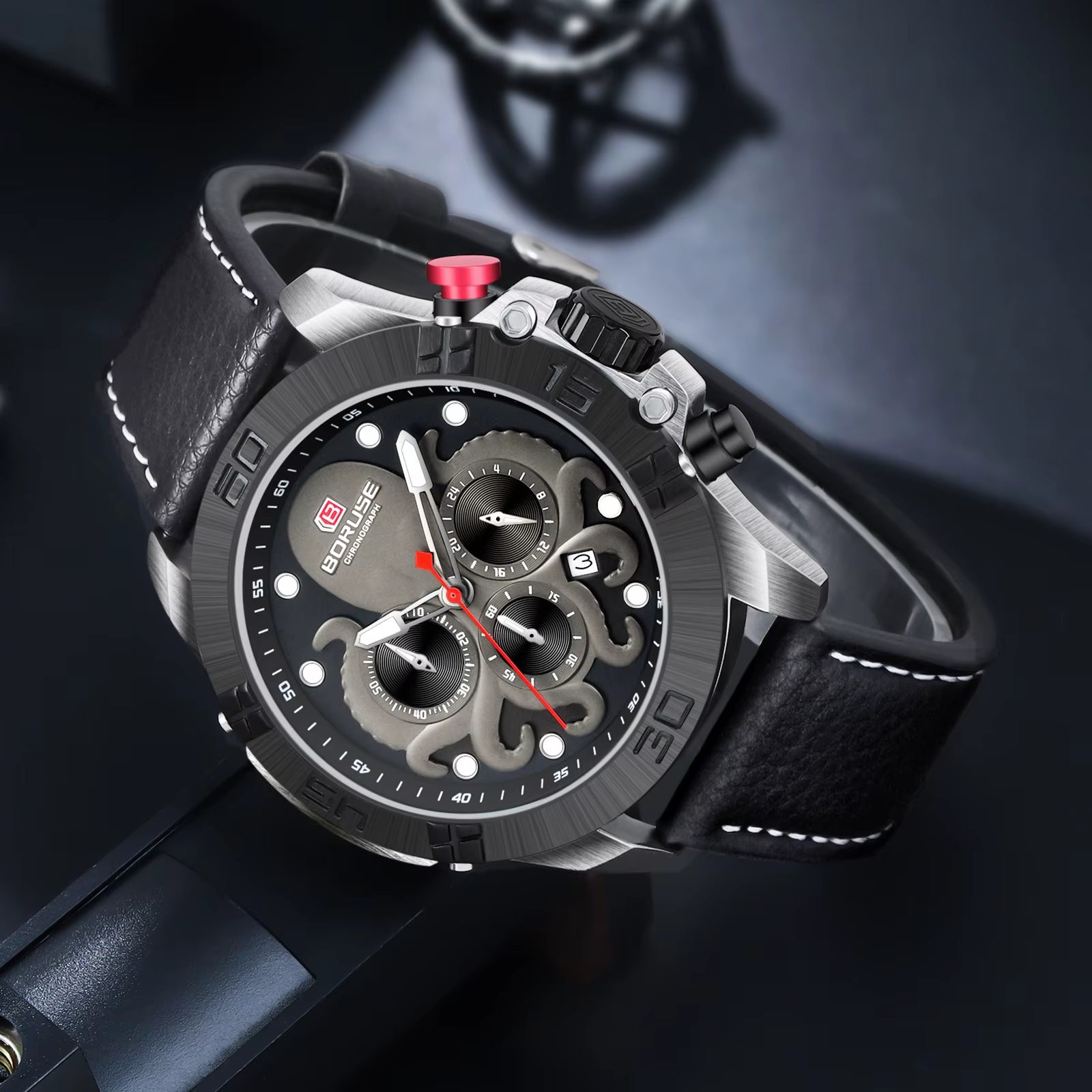 Mens Fashion Octopuses Waterproof Quartz Watches Luxury Men Leather Watch Luminous Male Sports Clock Montre Homme