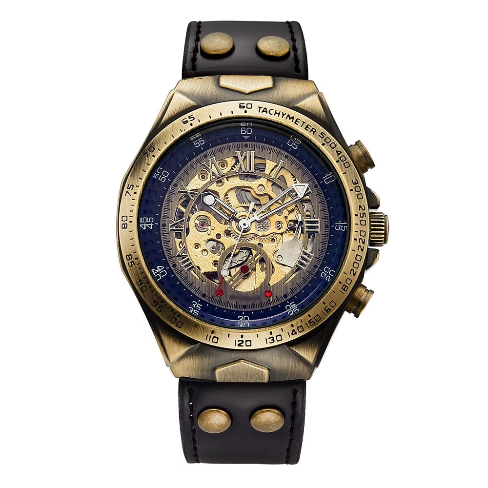 Vintage Automatic Mechanical Watch Men Steampunk Skeleton Self Winding Watch Retro Leather Wristwatch Male Clock Montre Homme
