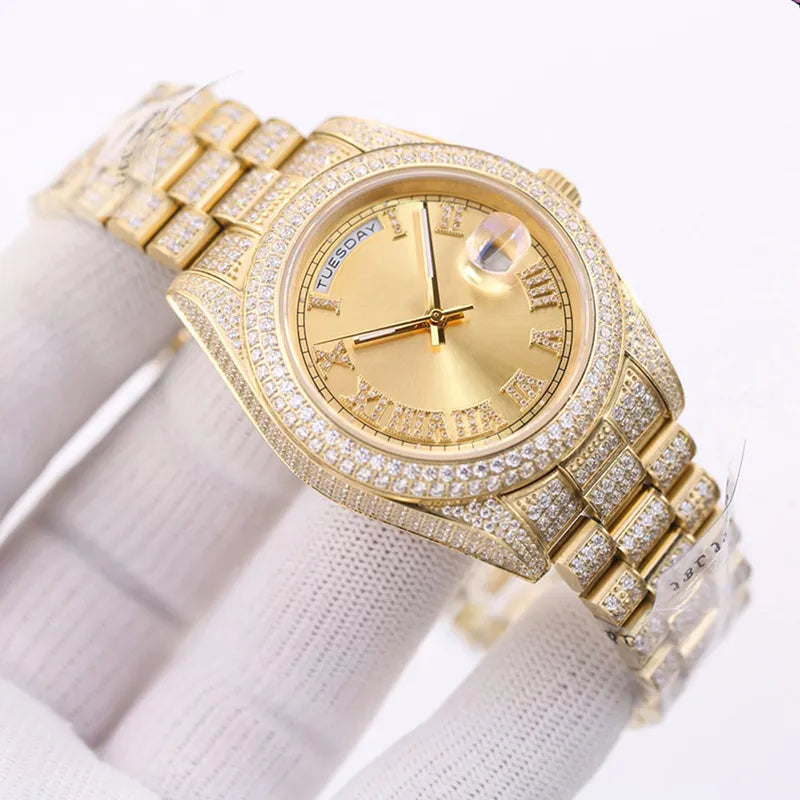 Diamond Watch Automatic Mechanical Movement Men 41Mm Sapphire Wristwatch Classic Business Stainless Steel 904L Wristband Montre De Luxe
