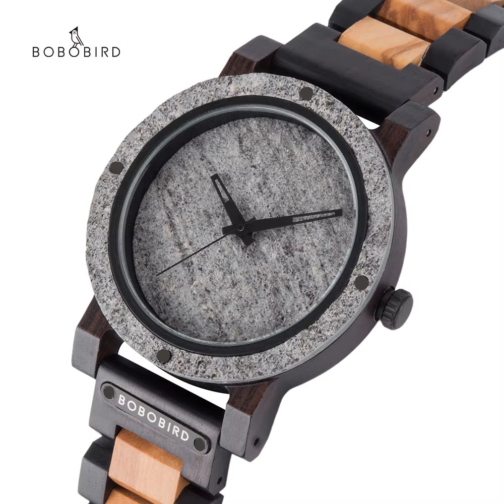 New Design Marble Stone Wooden Watches Men Christmas Gifts Japan Movement Quartz Wristwatches Timepieces Dropshipping