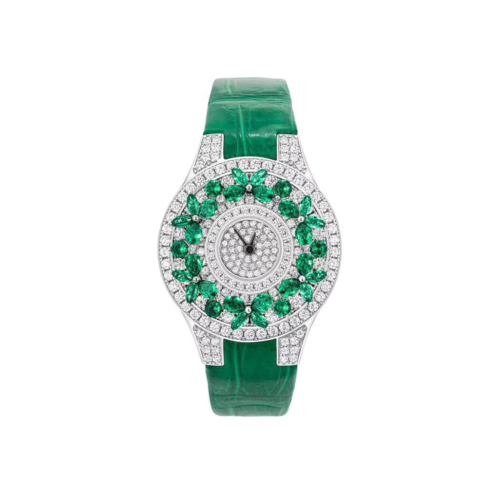 Luxury Brand Woman Watch Qualities Diamond Emerald Watches Ladies Leather Brcalaet Elegant Montre Femme Watch for Women