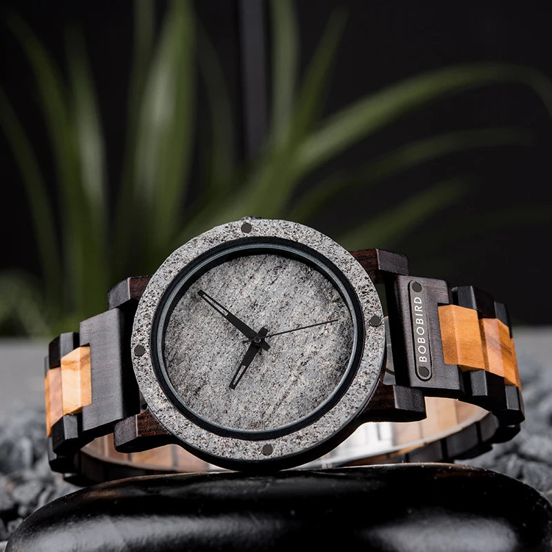 New Design Marble Stone Wooden Watches Men Christmas Gifts Japan Movement Quartz Wristwatches Timepieces Dropshipping